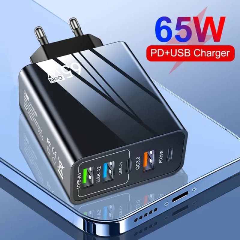 Carregador turbo 65W USB (NÃO ESTA INCLUSO CABO)carregamento rápido , carregador de parede, carga rápida 3.0, 5 portas,