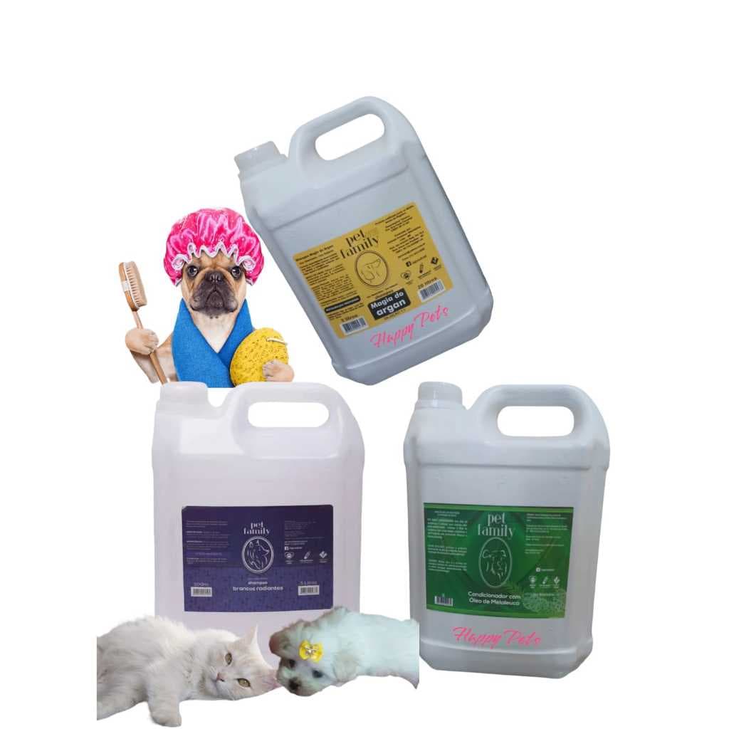 Kit Combo Com 02 Shampoo + 01 Condicionador Kit Para Banho Pet Cães E Gatos Shampoo Condicionador 5L Profissional