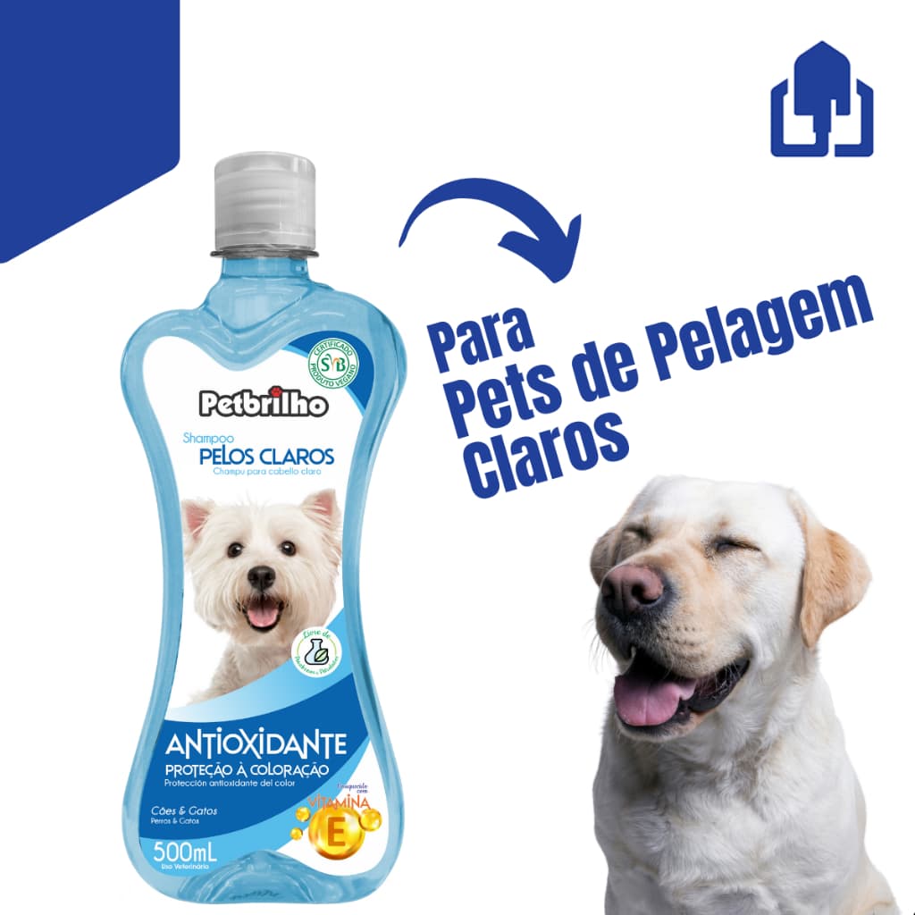 Shampoo Para Cachorro Gato Com Pelos Claros 500ml Antioxidante Para Pet Shop PetBrilho