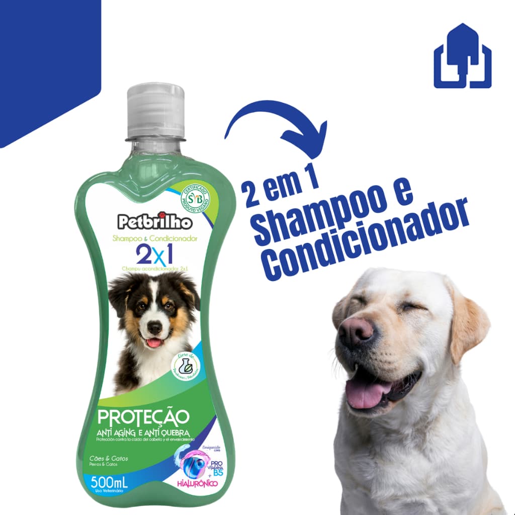 Shampoo e Condicionador 2 em 1 Para Gatos Cachorros Cães Pet 500ml Proteção Pet