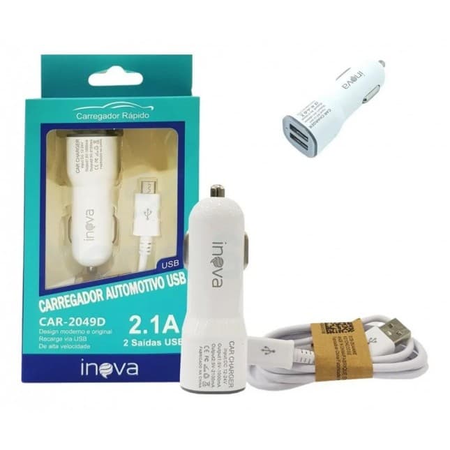 Carregador Veícular Turbo V8 15Watts Android IOS 2USB inova car 2049d