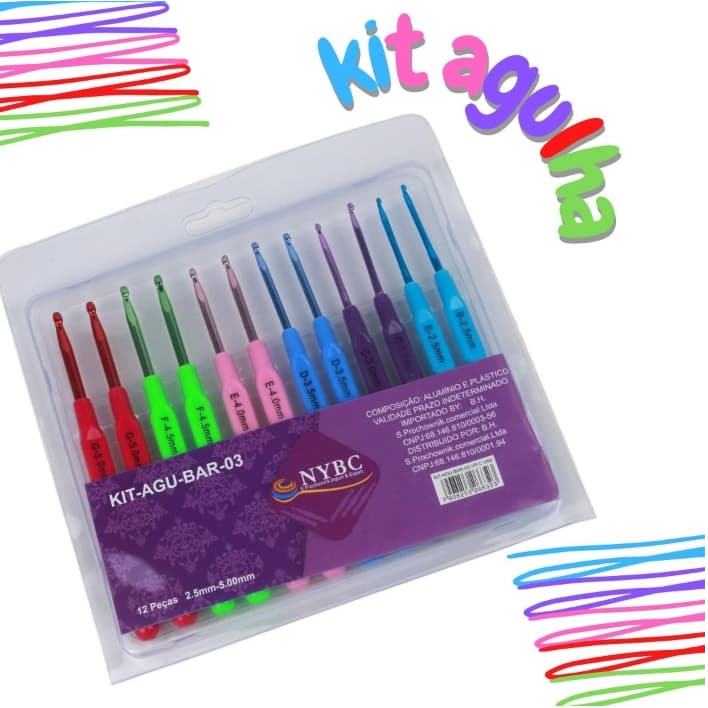 Kit Agulhas de Crochê Para Barbante KIT-AGU-BAR-03 - Cartela Com 12 Unidades - Nybc