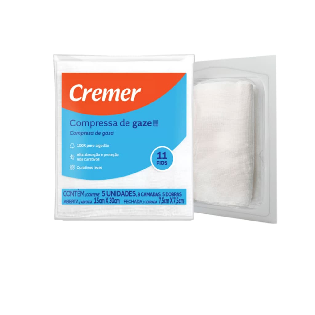 Kit 5 Pacotes de Gazes Cremer com 5 unidades cada.