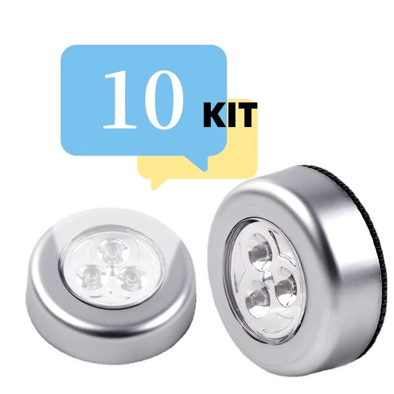 10 Luminária De 3 LEDs Adesiva Forte Emergência Luz De Parede Touch De Segurança Para Corredor Armário