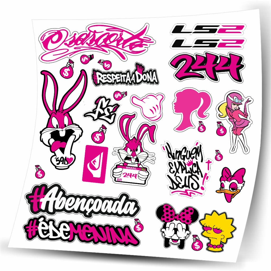 Cartela de Adesivo Feminina Carro Bike Moto Frases Grau Coelhinha C-3