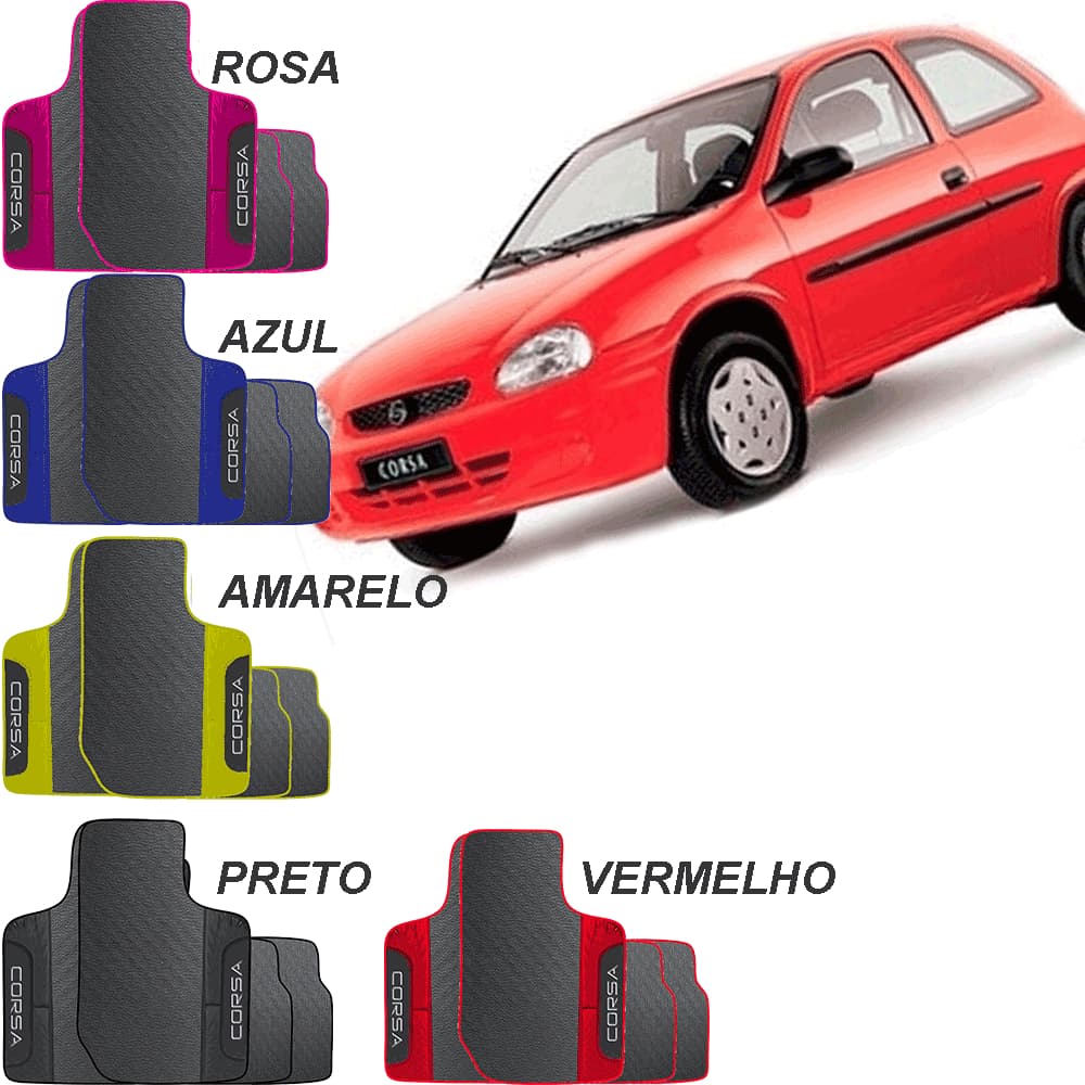 LINDO JOGO TAPETE  AUTOMOTIVO  VERMELHO ROSA PRETO AZUL AMARELO  CORSA 1993 A 2003  HATCH OU SEDAN  EMBORRACHADO