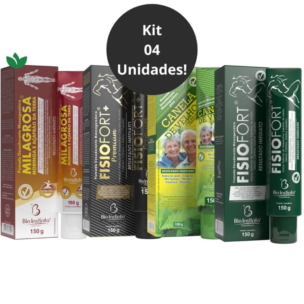 Kit 4 Unidades Pomadas Bio Instinto 150g (Milagrosa, Fisiofort, Canela de Velho e Fisiofort Premium)