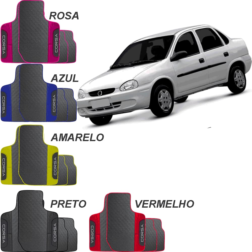 LINDO JOGO TAPETE 4 PEÇAS AUTOMOTIVO VERMELHO ROSA PRETO AZUL AMARELO CORSA SEDAN CLASSIC 1996 A 2009
