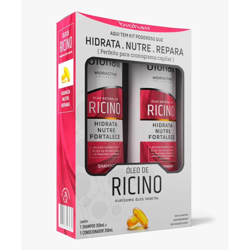 Kit Shampoo e Condicionador Hidratante Óleo De Rícino Biohair 350ml