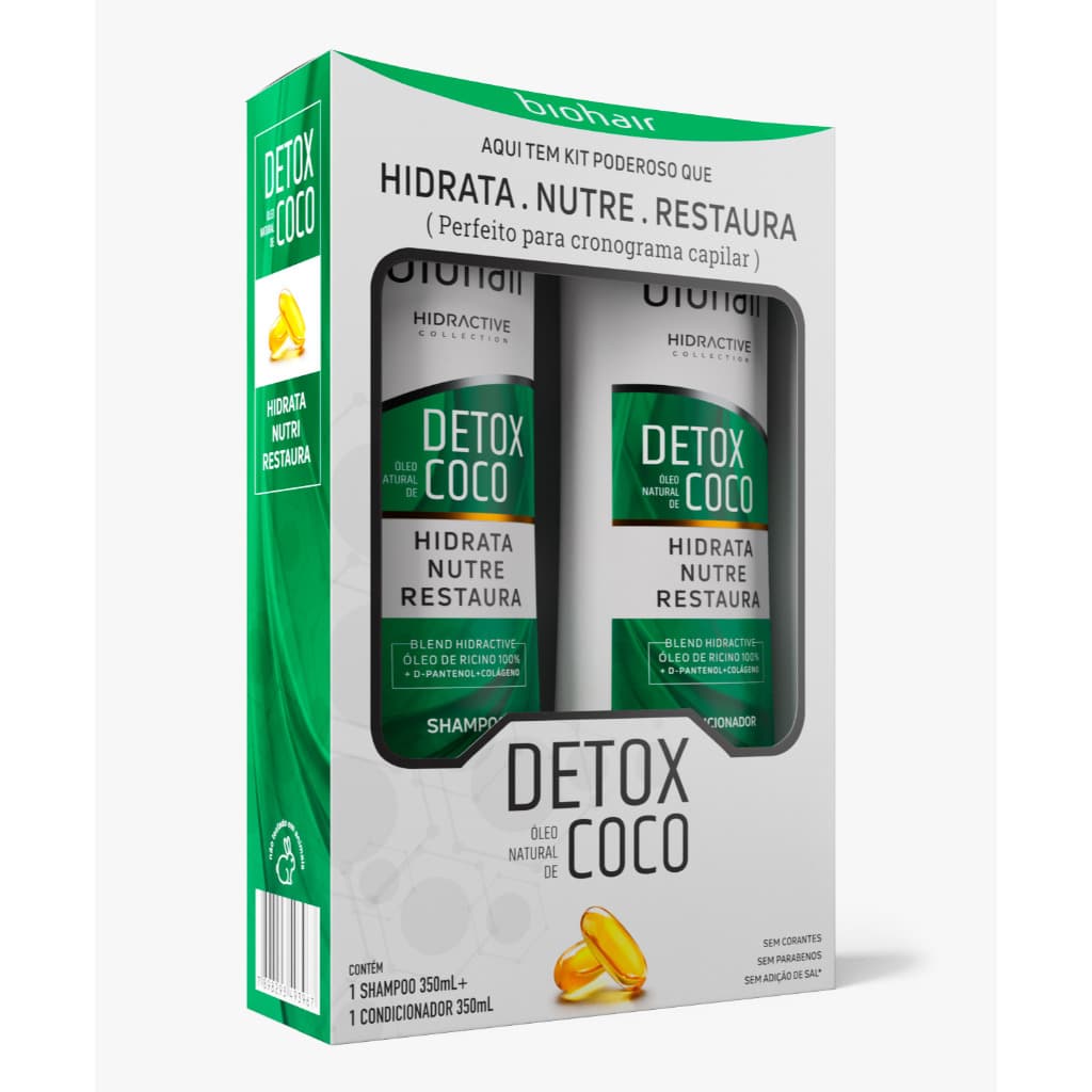 Kit Shampoo e Condicionador Hidratante Detox Óleo De Coco Biohair 350ml
