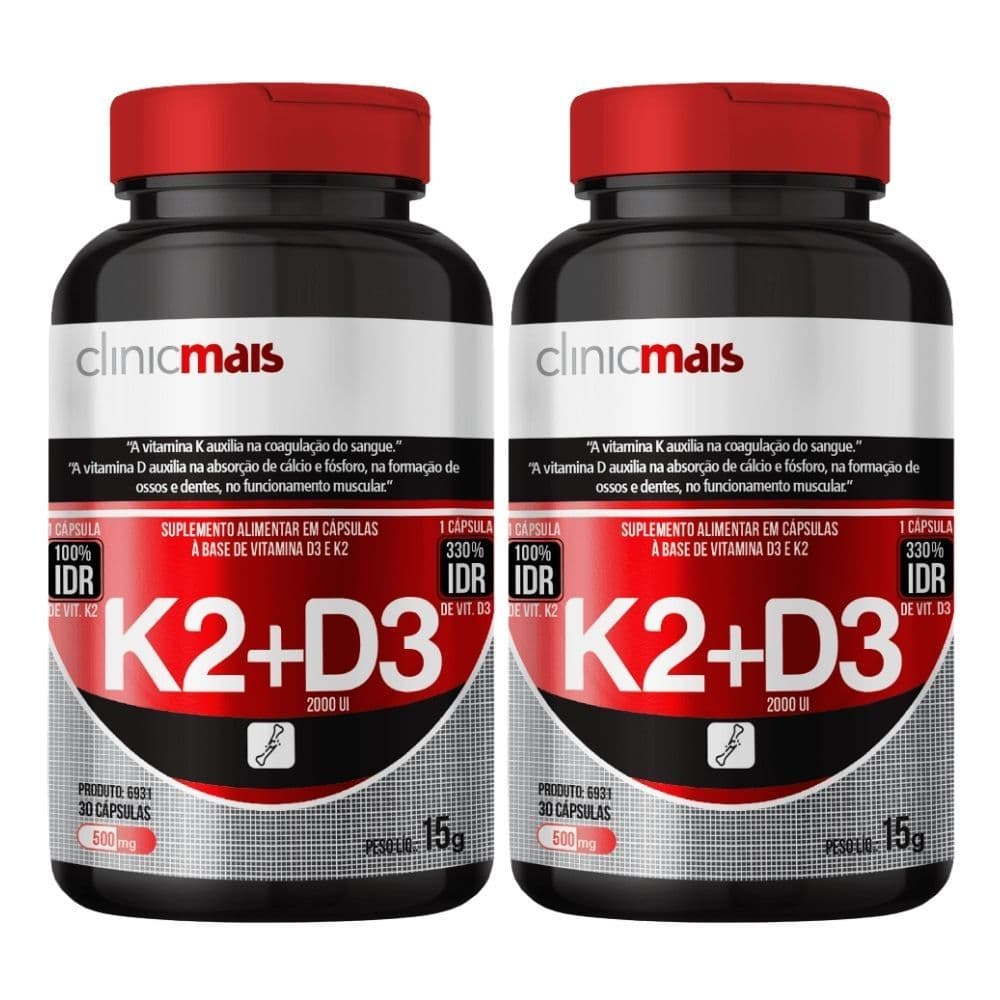 KIT 2X Vitamina k2 + Vitamina D3 30 cápsulas Clinicmais