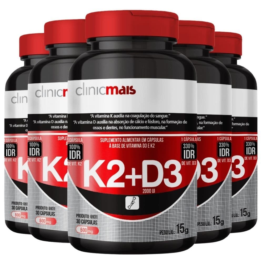 KIT 5X  Vitamina k2 + Vitamina D3 30 cápsulas Clinicmais