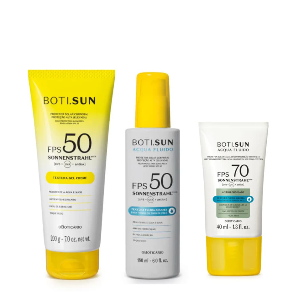 Protetor Solar Facial e Protetor Solar Corporal Boti.Sun Oboticário - Acqua Fluído - Acabamento Invisível - Toque Seco