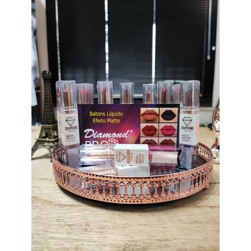 Batom Matte 2 em 1 Maquiagem Batom Liquido 12 Unidades Kit-Revenda Diamond