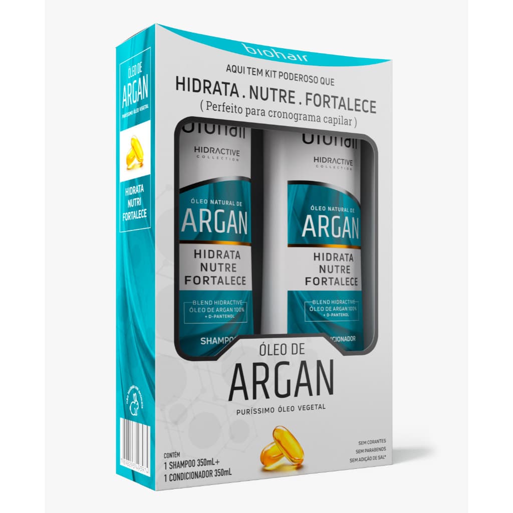 Kit Shampoo e Condicionador Hidratante Óleo De Argan Biohair 350ml