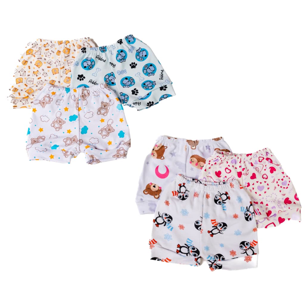Kit 3 Shorts Bebê Estampado 100% Algodão Tapa Fralda Shortinho Suedine P ao GG