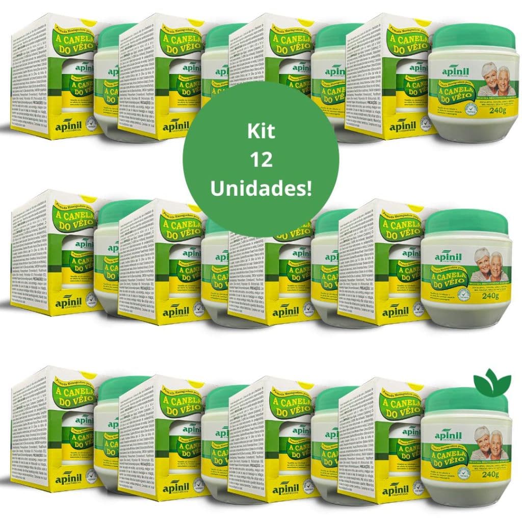 Kit 12 Unidades: Pomada Massageadora Canela de Veio 240g Apinil Cosméticos