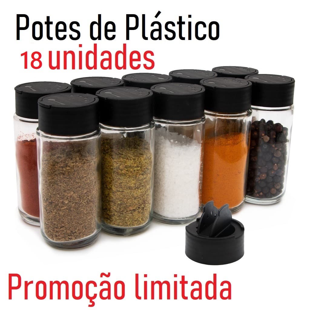 Kit  Potes Tempero Condimentos Tampa Dosadora Dupla de Plástico - 100 ml