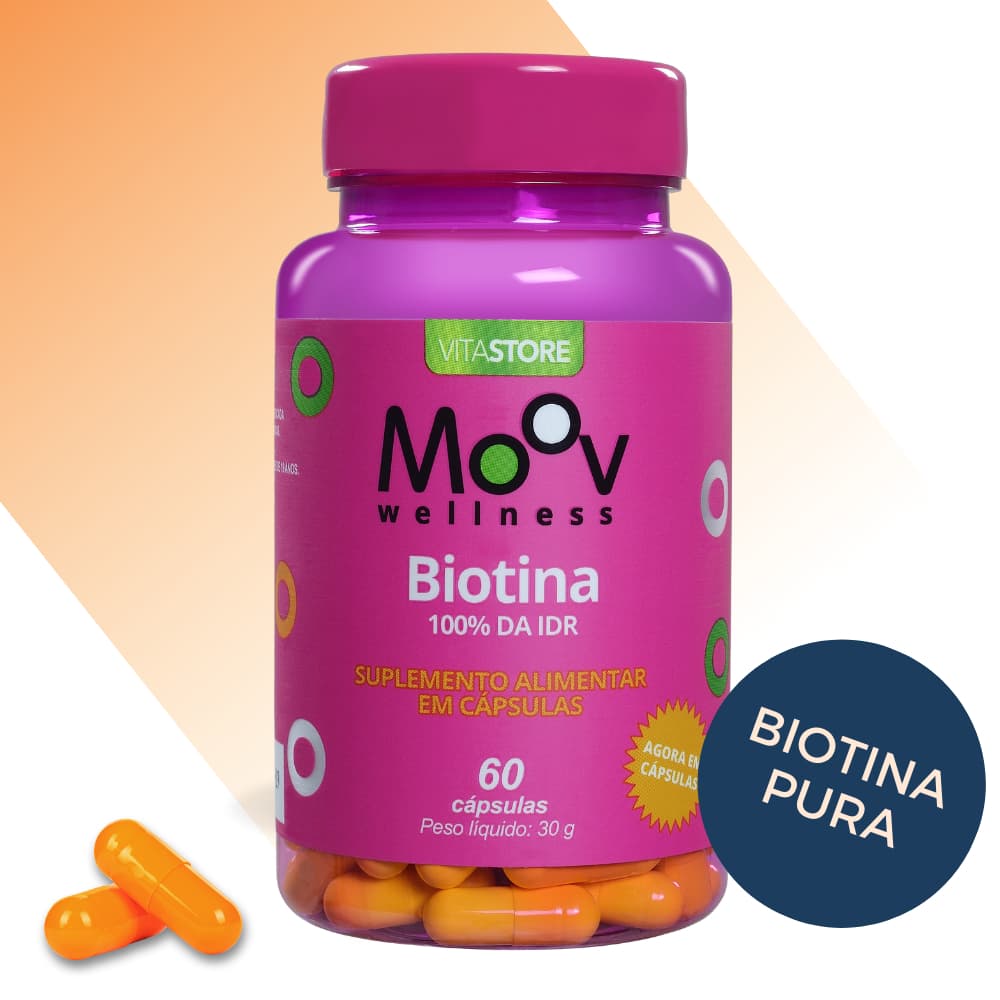 Biotina Pura Vitamina Cabelo Pele e Unha 100% IDR Vitamina B7 Cápsulas 60 Cáps Moov Wellness