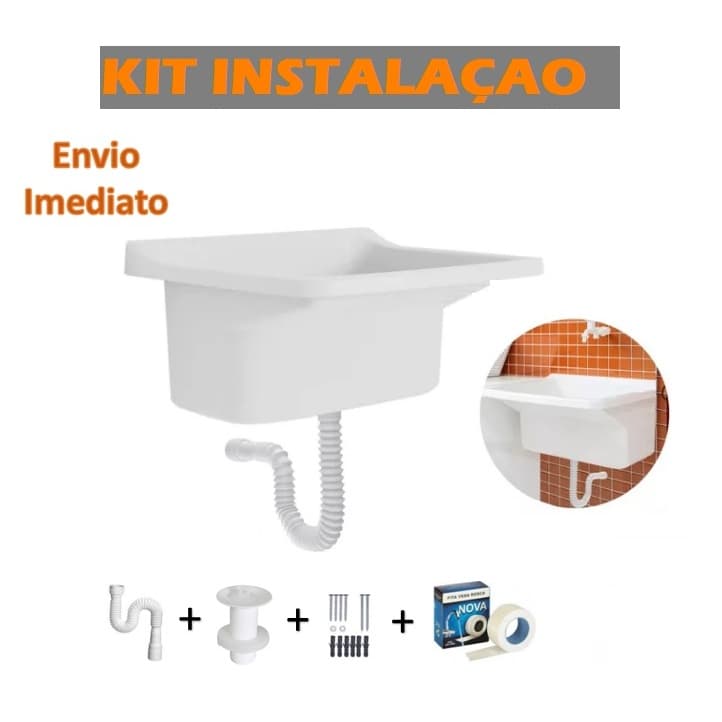 Tanque de Plástico Para Lavar Roupa Branco 22 Litros com Kit de Instalação Completo