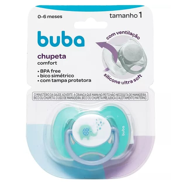 Chupeta Buba Elefante Azul Tamanho 1 ( de +0 a 6 Meses) Comfort Utra Soft Infantil