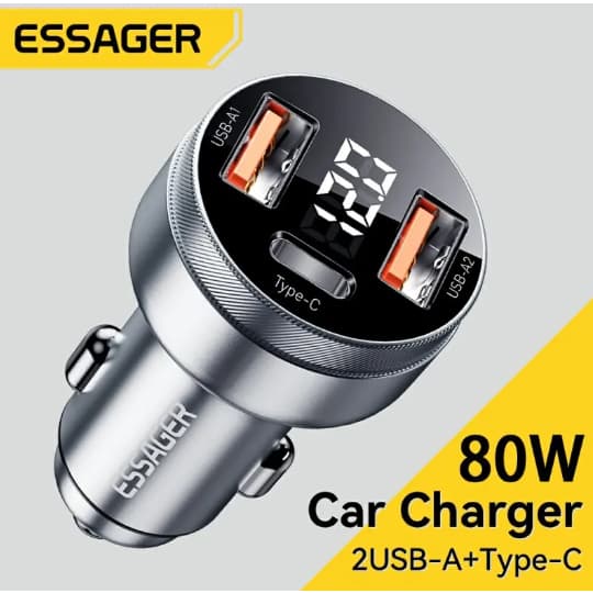 Carregador Veicular Essager/Fast Charger 300W/250W/105W/100W/89W/80W/66W/54W  Entradas USB-A + Tipo-C Carregamento Turbo