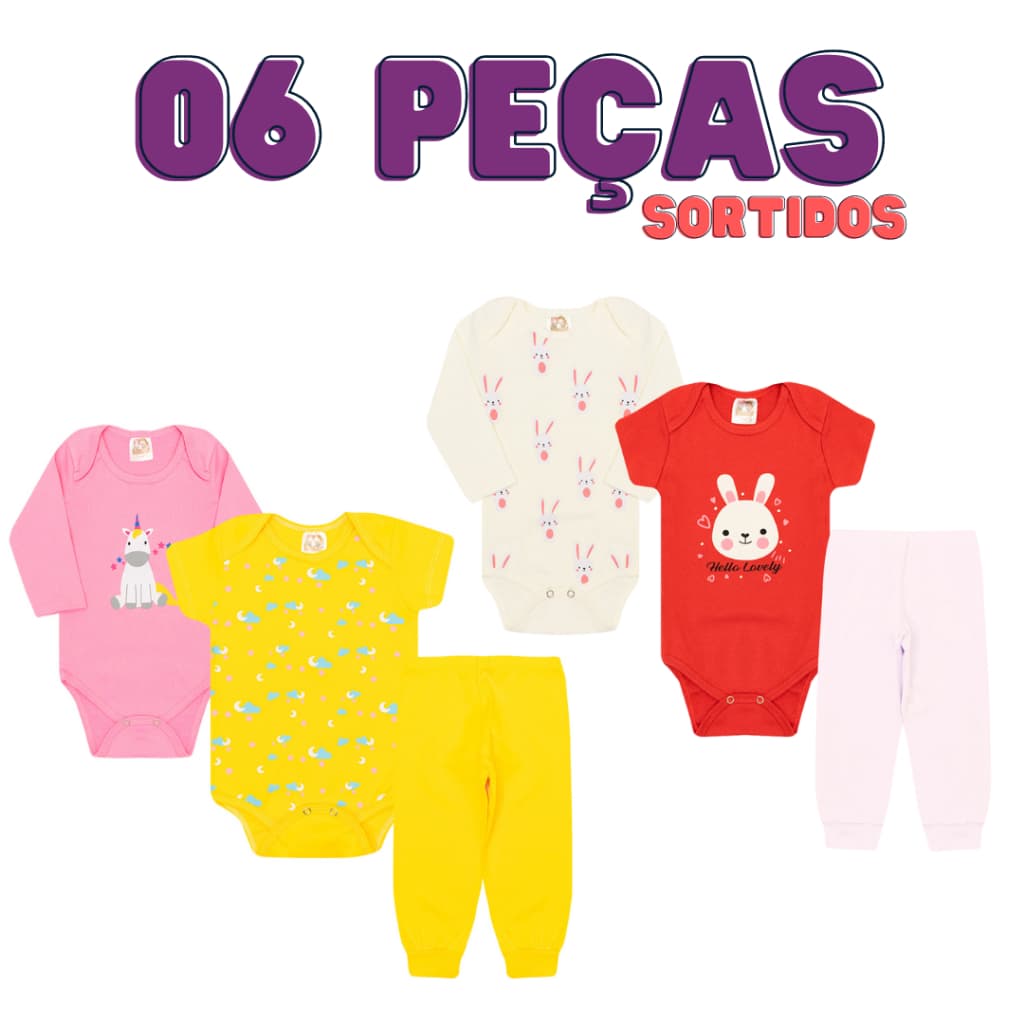 Kit body Bebê 6 peças conjunto bebê Roupa de Bebês Algodão Menina