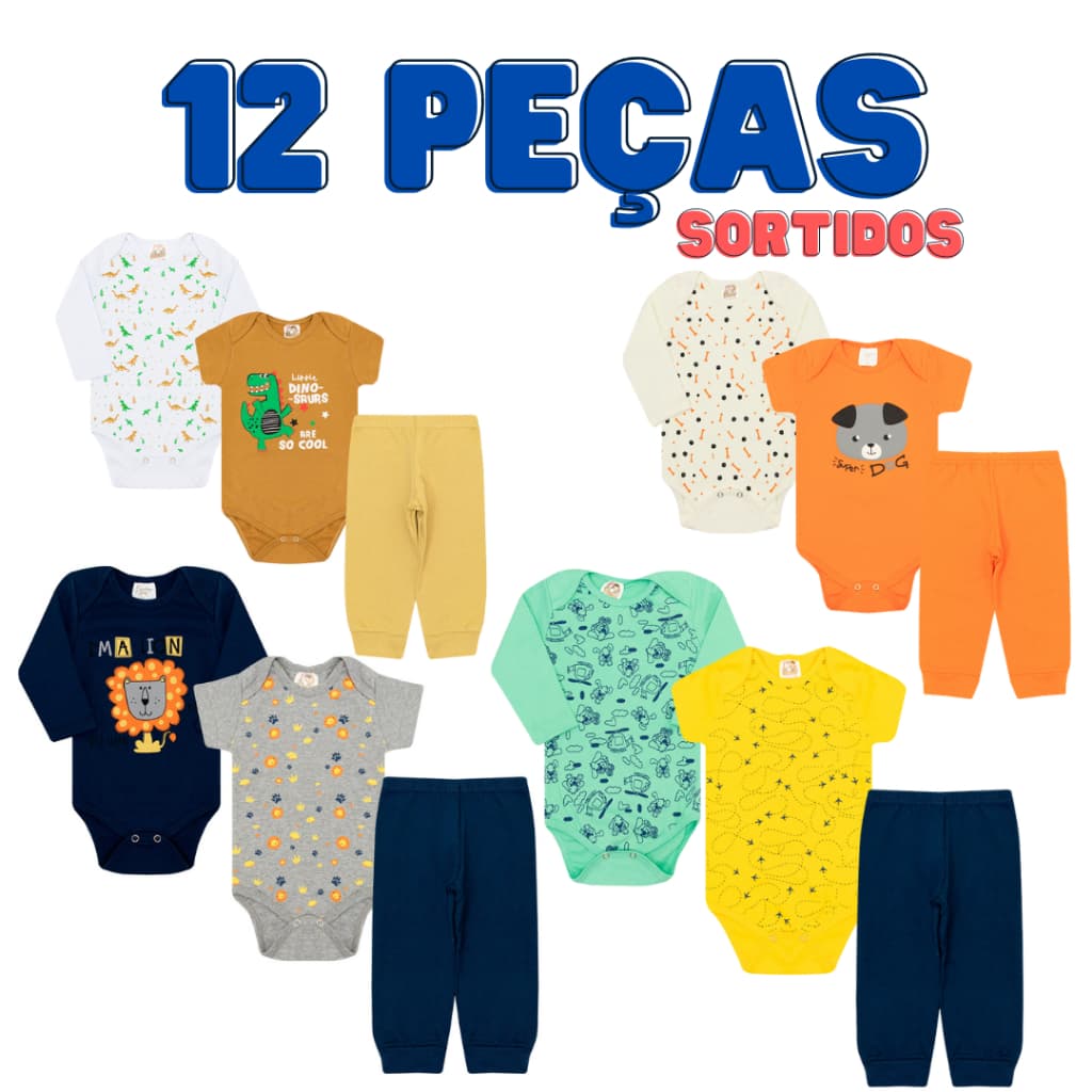 Kit Body Bebê 12 peças conjunto Roupa de  Menino e Menina manga longa e curta