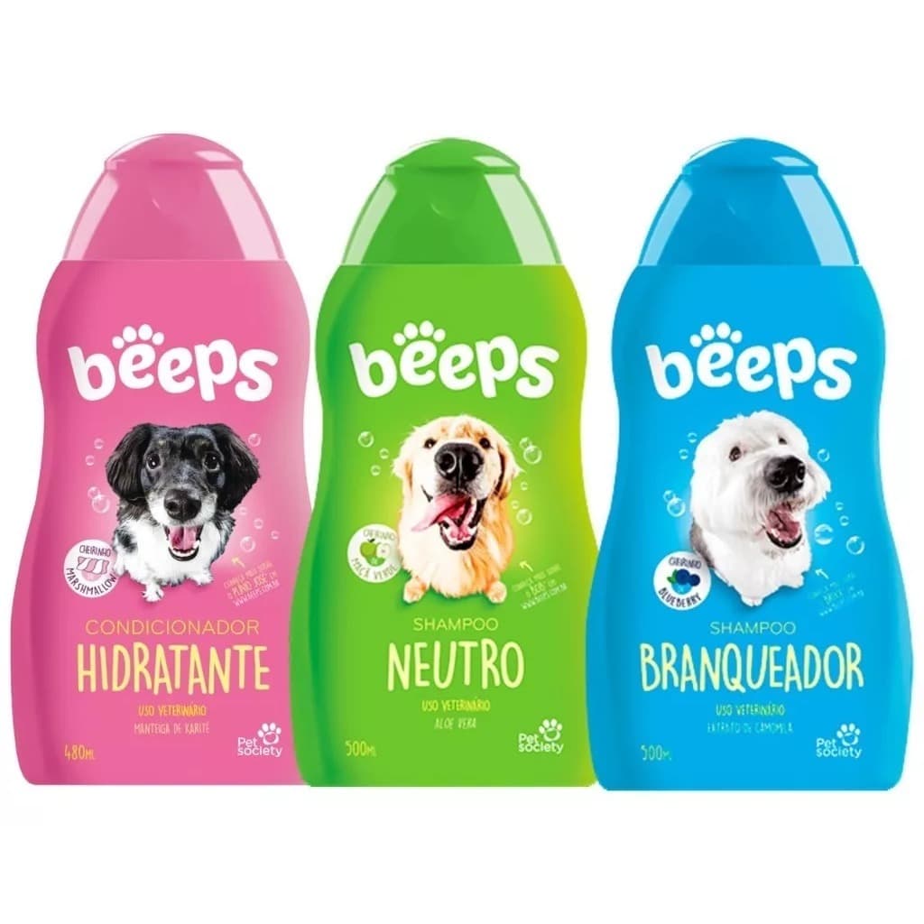 Kit Shampoo Beeps Branqueador 500ml Shampoo Beeps Neutro 500ml Beeps Condicionador Hidratante 480ml