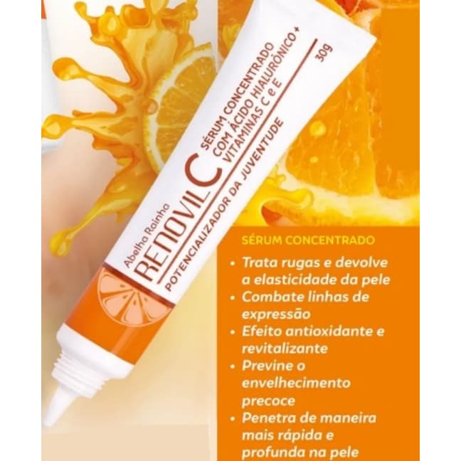 Sérum Concentrado Com Ácido Hialurônico E Vitamina C e E - Renovil C - Abelha Rainha 30g