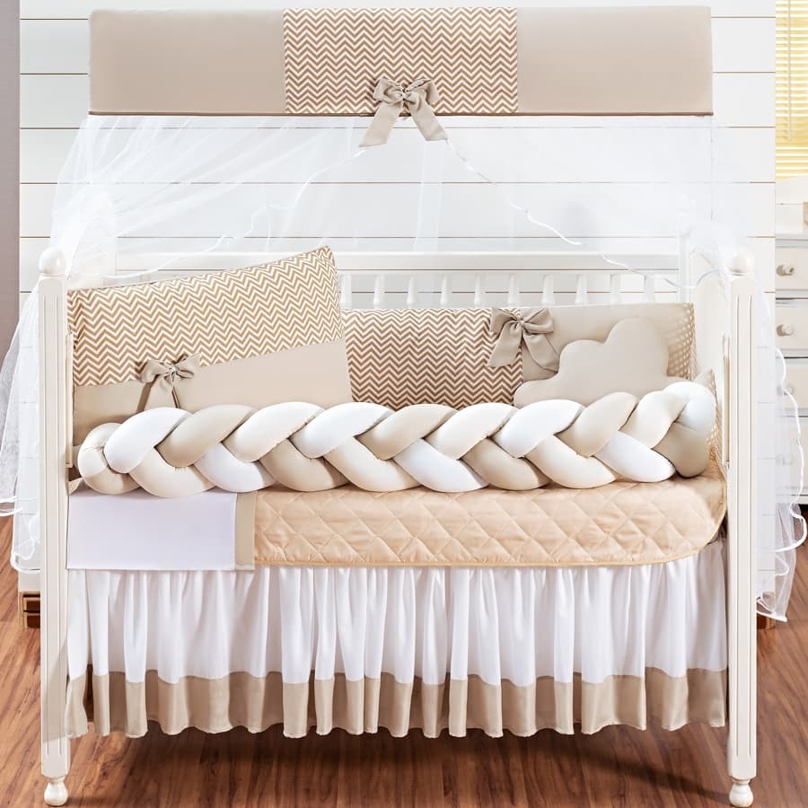 Kit Berço Doce De Bebê 11 Peças Caqui Enxoval Completo Macio Antialérgico Conforto Proteção Bebê