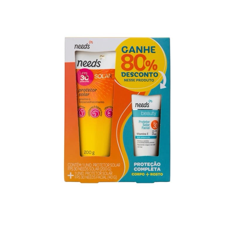 Kit Needs Proteção Completa - Protetor Solar FPS 30 200g + Protetor Solar Facial FPS 30 - 40g
