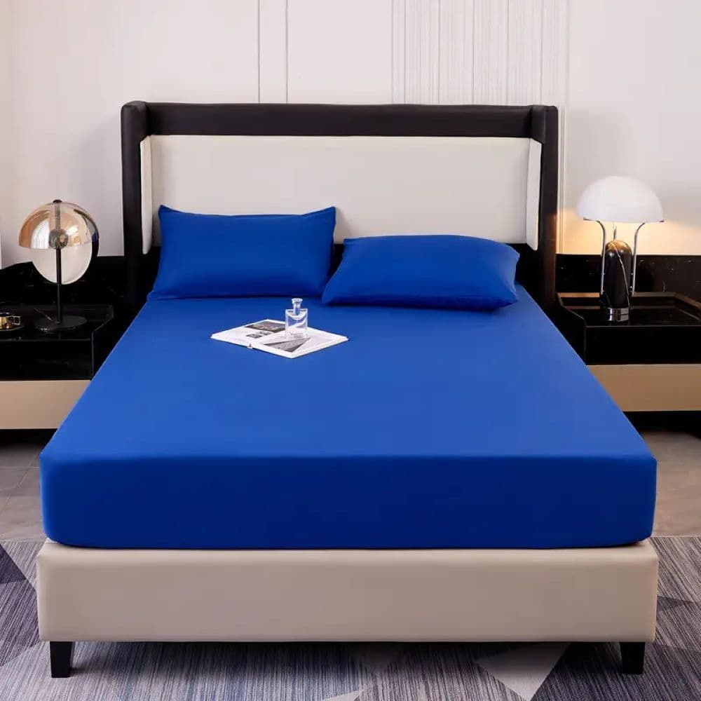 Lençol Casal 3 Peças Com Elástico + Fronhas Jogo De Lençol Cama Azul