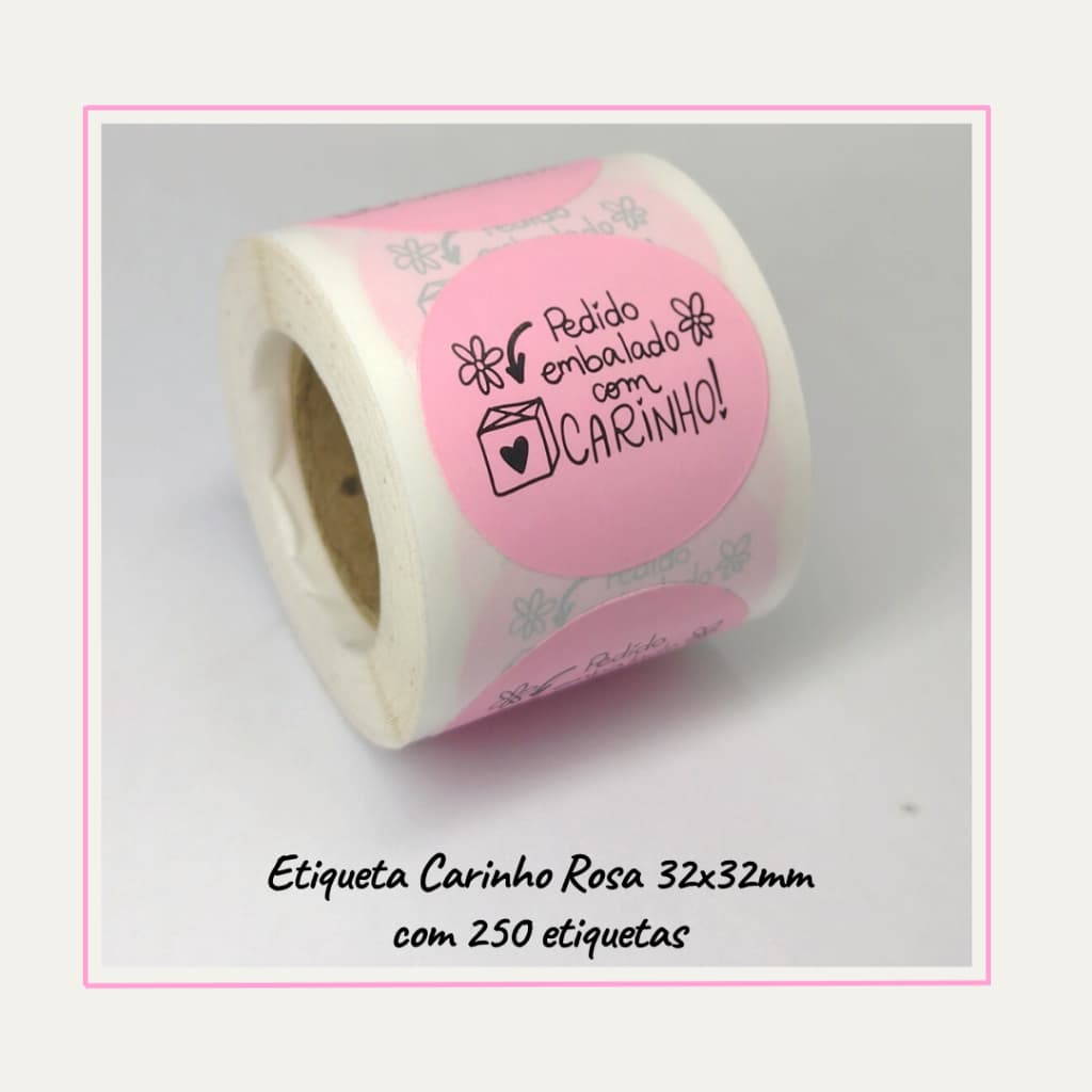 250 Etiquetas Adesivas Pedido Embalado com Carinho Rosa