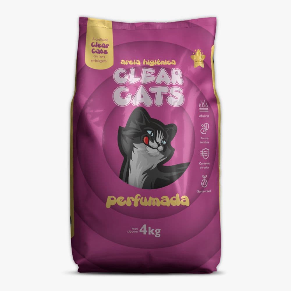 Areia Higiênica Sanitária Grossa Perfumada para Gatos Clear Cats 4kg