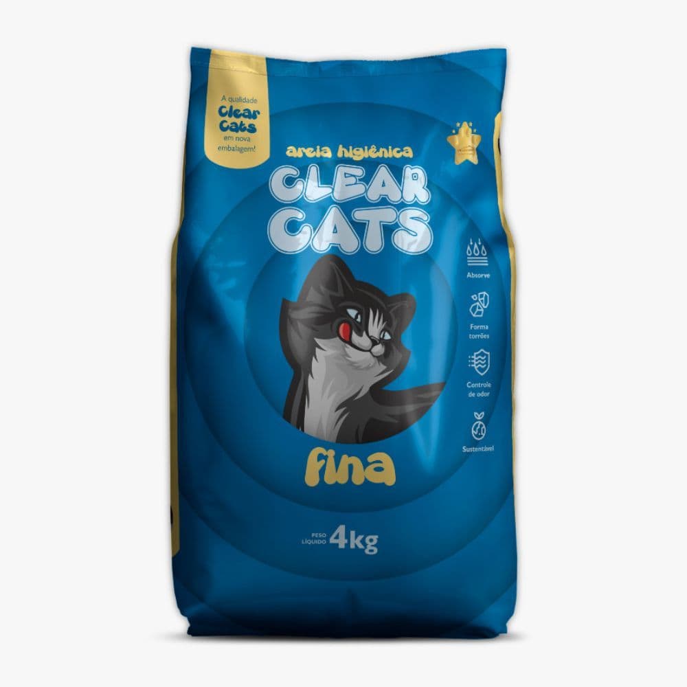 Areia Higiênica Sanitária Fina para Gatos Clear Cats 4kg