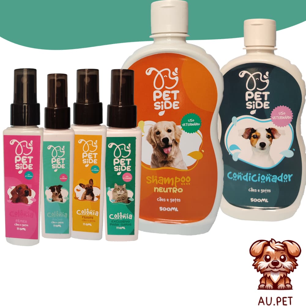 Kit Shampoo Pet Neutro 500ml + Condicionador 500ml + Colônia 110ml para Cachorros e Gatos – Limpeza e Hidratação Suave