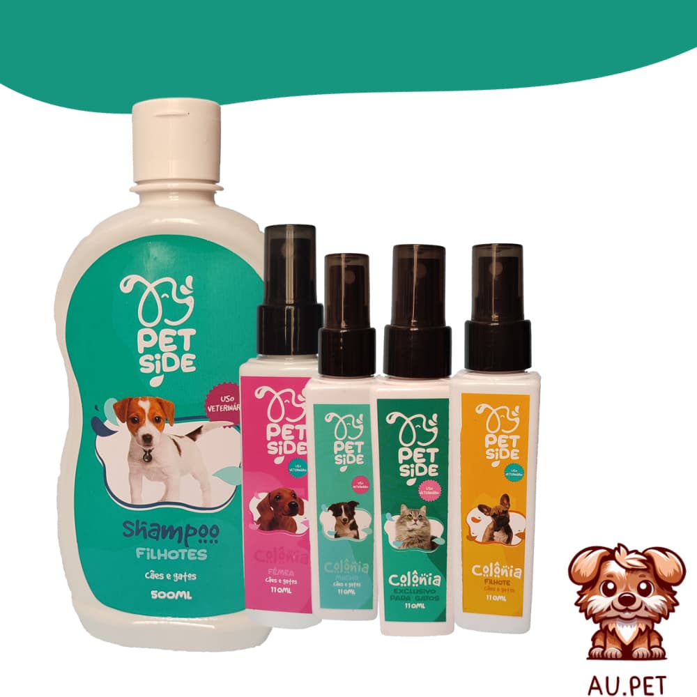 Kit Banho Filhote – Shampoo e Condicionador 500ml + Perfume Pet cheiroso para Cachorro Filhote com Hidratação e Brilho