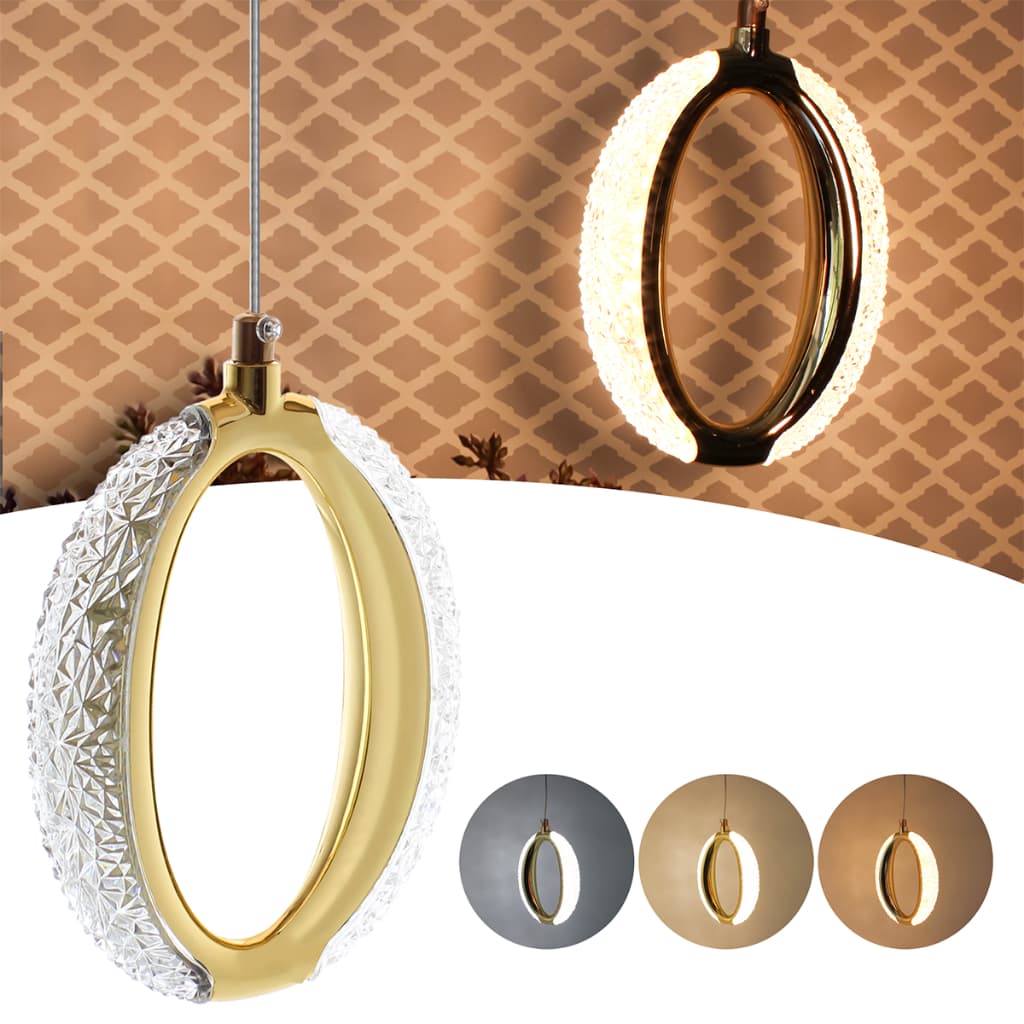Luminária Pendente Cristal Oval Dourado Moderno Led Pd1107