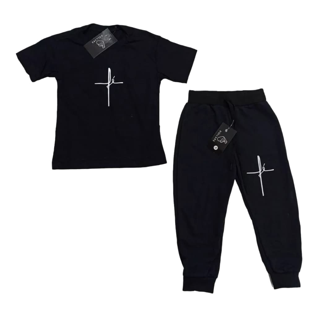 Conjunto Camiseta + Calça Moletom Infantil Fé Religião Gospel