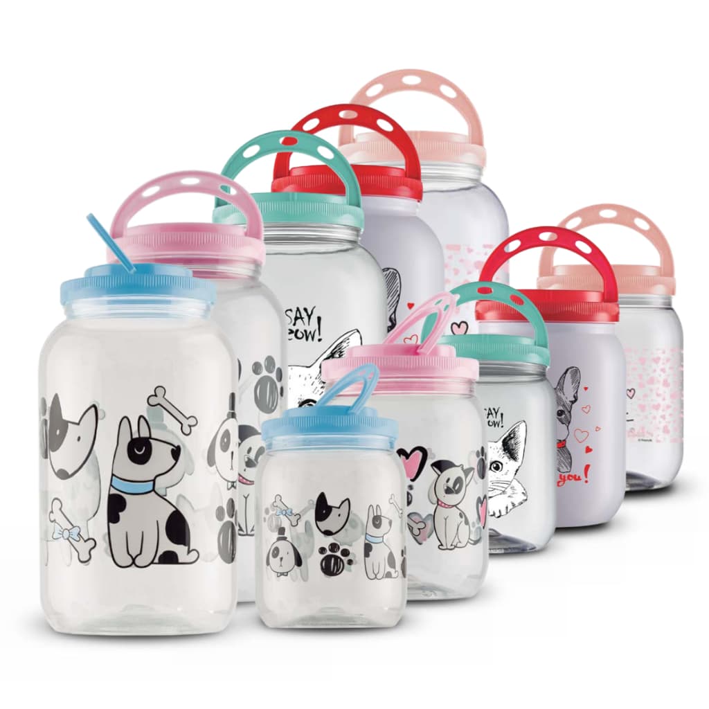 Kit 2 Potes Ração 3,6L Petisco 1,7L Variados Armazenador Porta Guarda Ração Petisco Com Alça Gato Cachorro Com Tampa