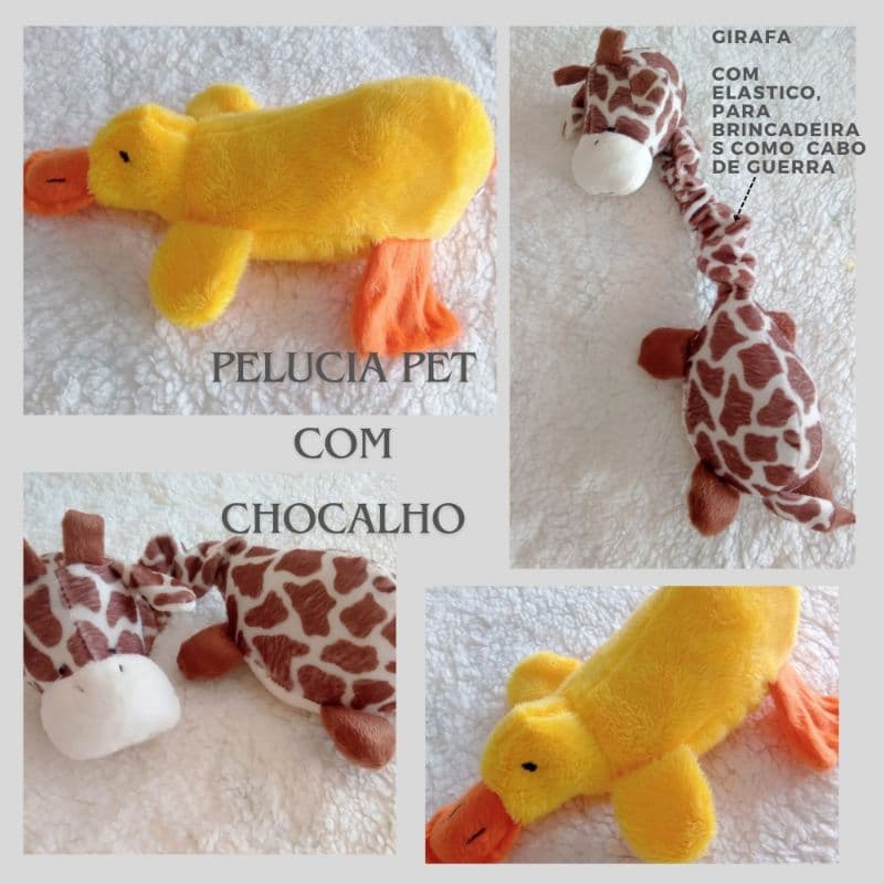 brinquedo de cachorro, brinquedo de pelúcia duck ou girafa com chocalho dentro, mordedor para cão com barulho dentro