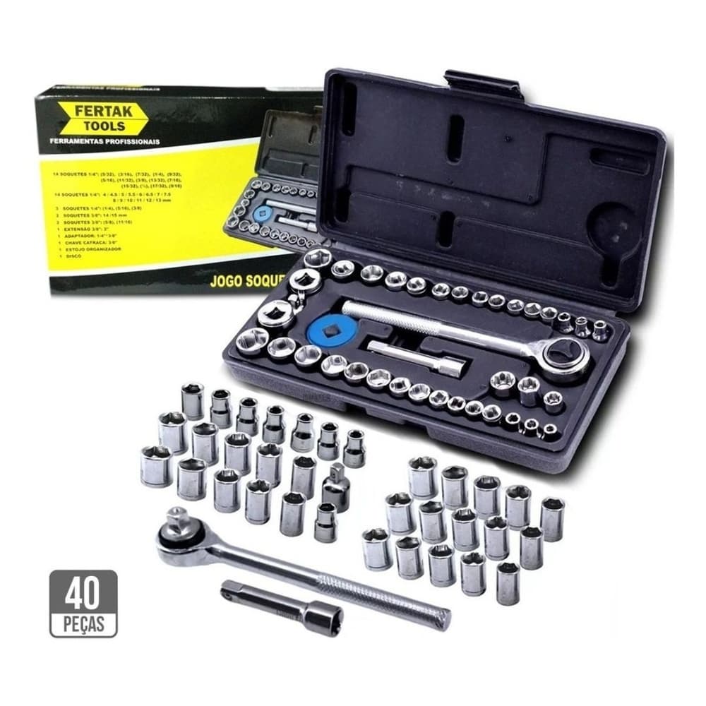 Kit Jogo Chaves Catracas Soquetes Sextavado C/ Catraca 40 Pcs O Melhor Custo Beneficio. Envio Imediato