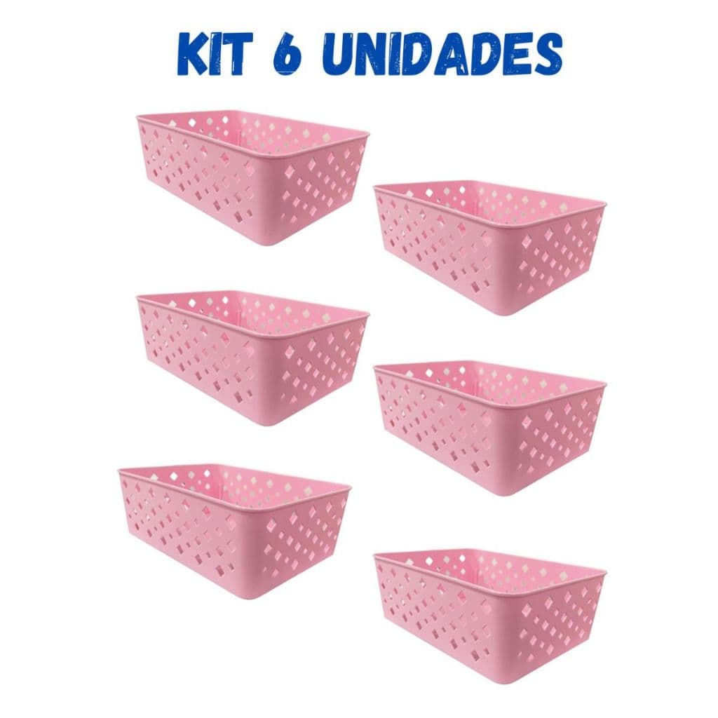 Kit 6 Cesto Premium Rosa Mulituso Organização Gavetas Armario Banheiro Lavanderia