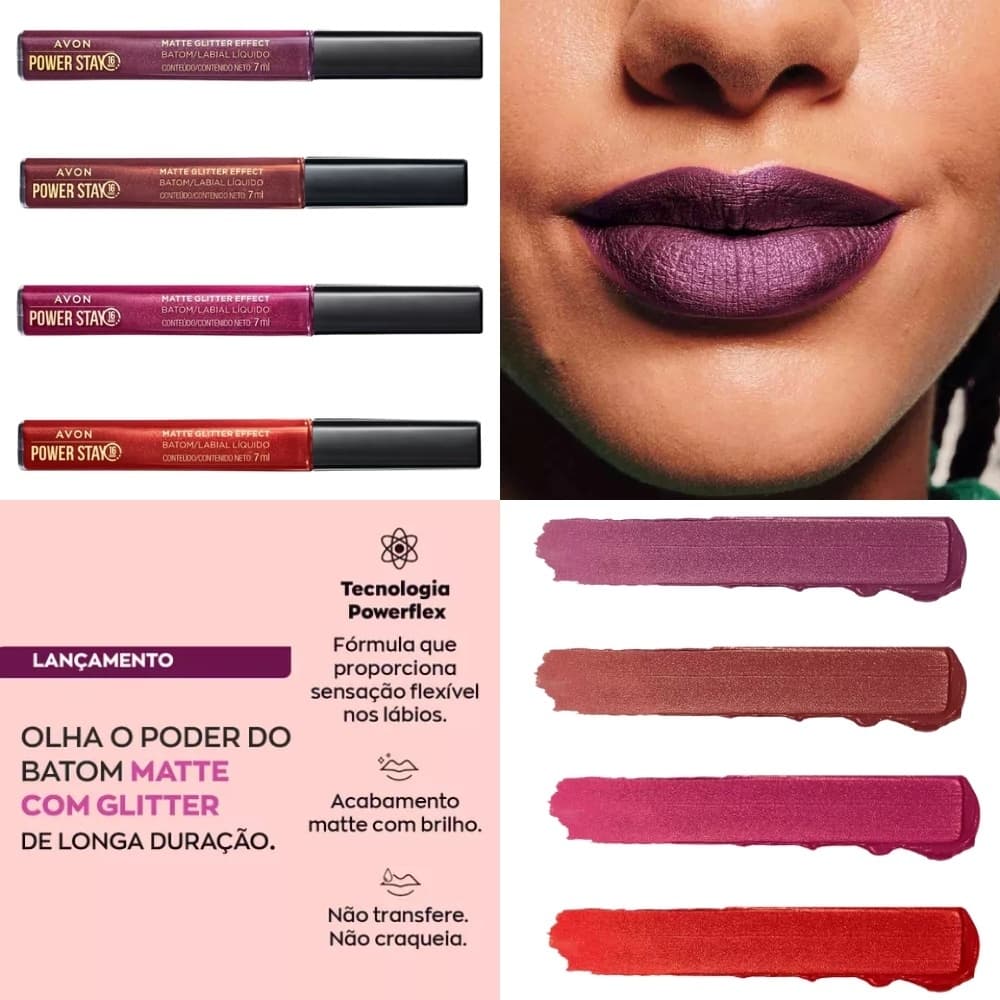 AVON POWER STAY BATOM LIQUIDO MATTE GLITTER EFFECT 16h - 7 ml