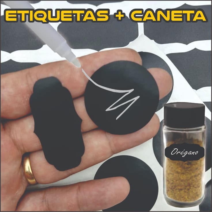 Etiquetas para Temperos  Adesivo Lousa Potes Porta Tempero Condimentos com Caneta Branca Giz Líquido