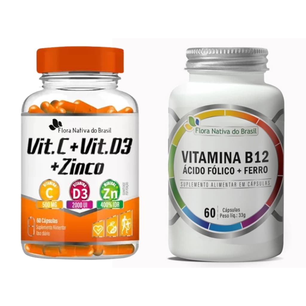 Ferro + Ácido Fólico + Vitaminas B12 C D3 Zinco 60 Capsulas