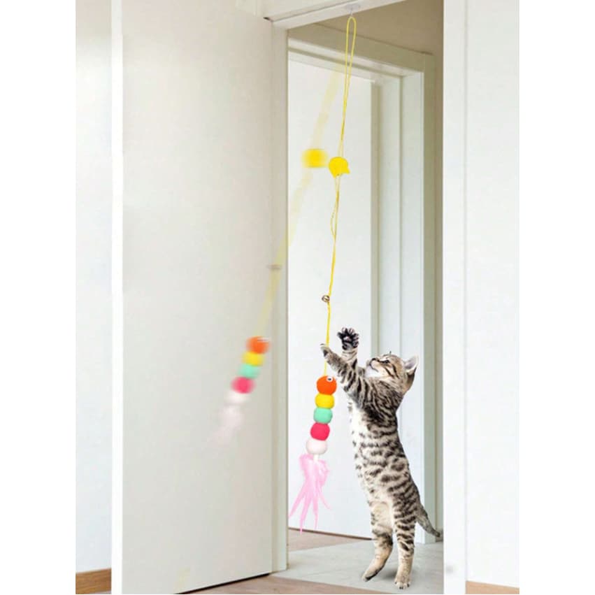 Brinquedo gato Pet  Elástico Rato, Lagarta  e João Bobo Catnip Penas Para Gato Interativo Pendurar na Porta e no chão