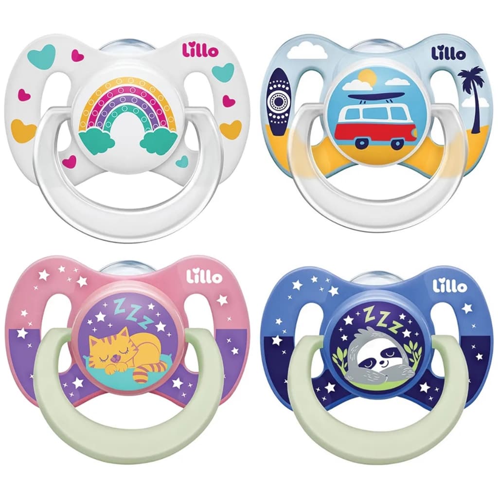 Kit 2 Chupetas Lillo T2 Dia e Noite Brilha No Escuro Tamanho 2 Bico Silicone de 6 a 18 Meses