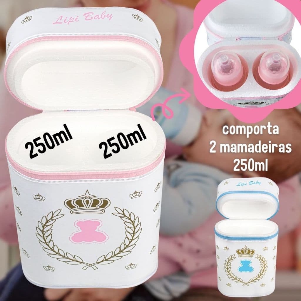 Protetor Bolsa Térmica para Mamadeira  Duplo Lipi Baby Com Isopor para 2 Mamadeiras